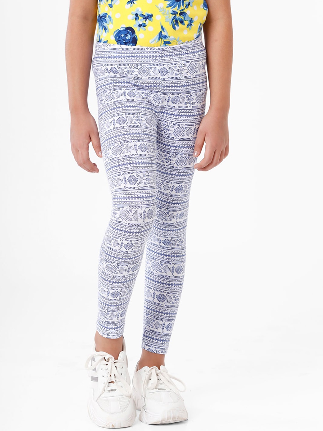 

De Moza Girls Navy Blue & White Printed Ankle Length Leggings