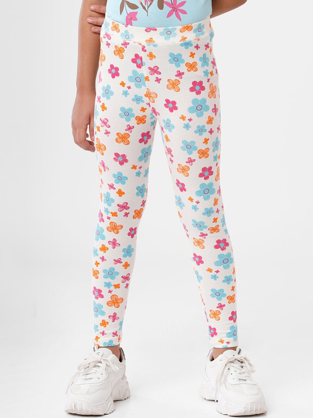 

De Moza Girls Off-White Printed Ankle-Length Leggings
