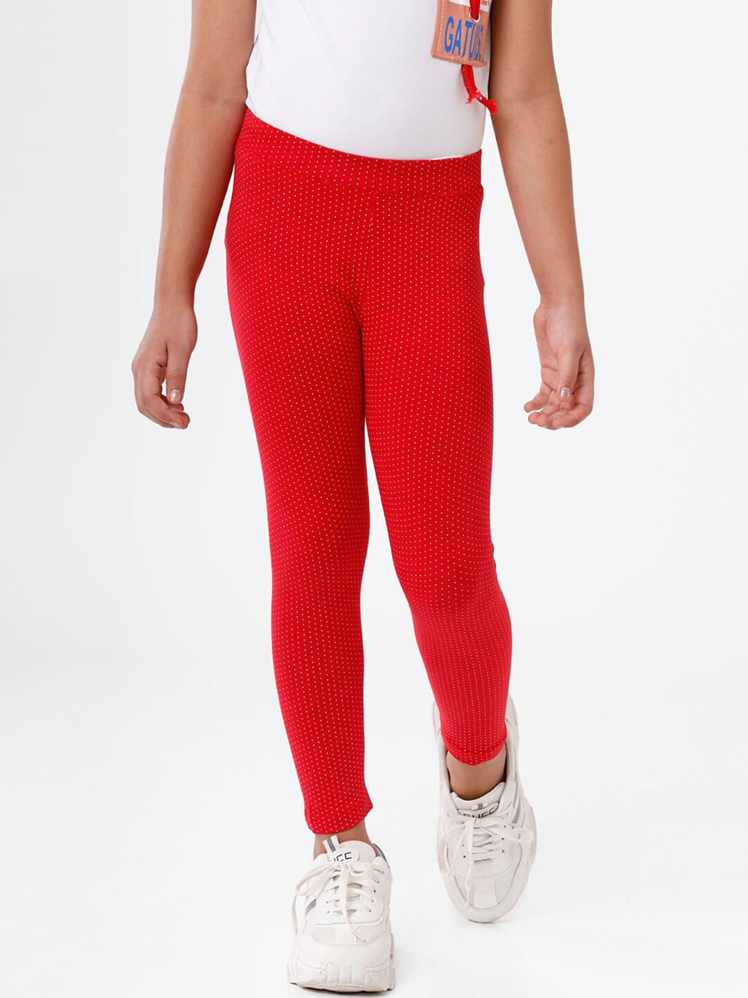 

De Moza Girls Red & White Printed Ankle-Length Leggings