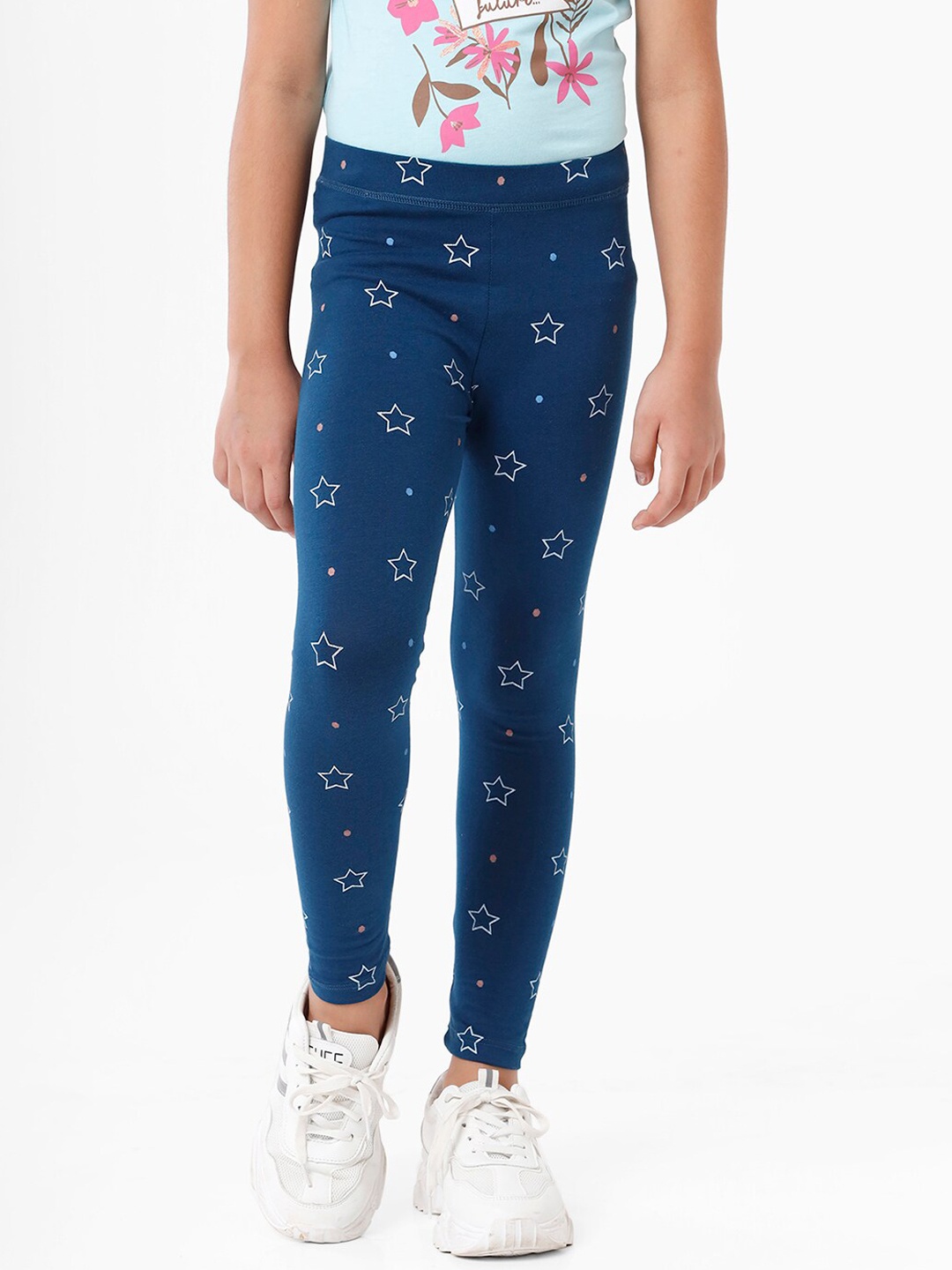 

De Moza Girls Navy Blue Printed Ankle Length Leggings