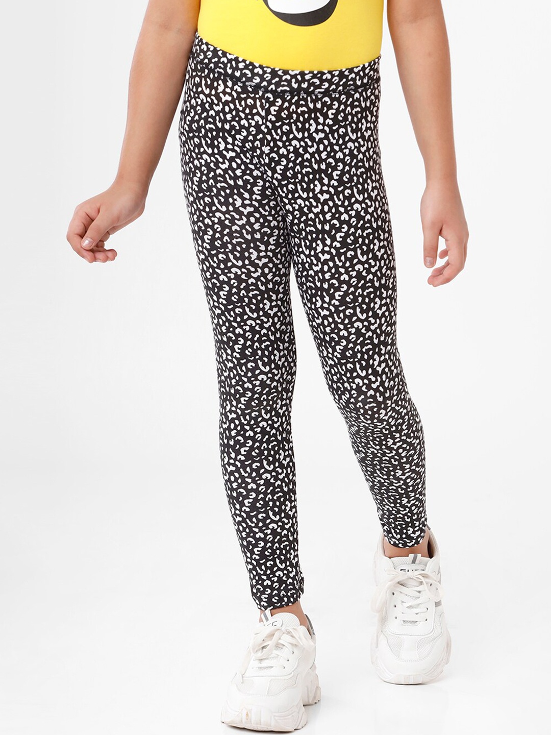 

De Moza Girls Black & White Printed Cotton Ankle-Length Leggings