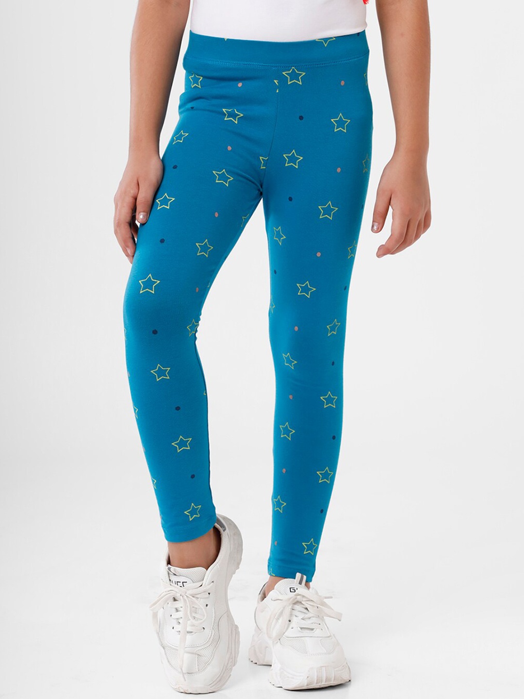 

De Moza Girls Teal Blue Printed Ankle-Length Leggings