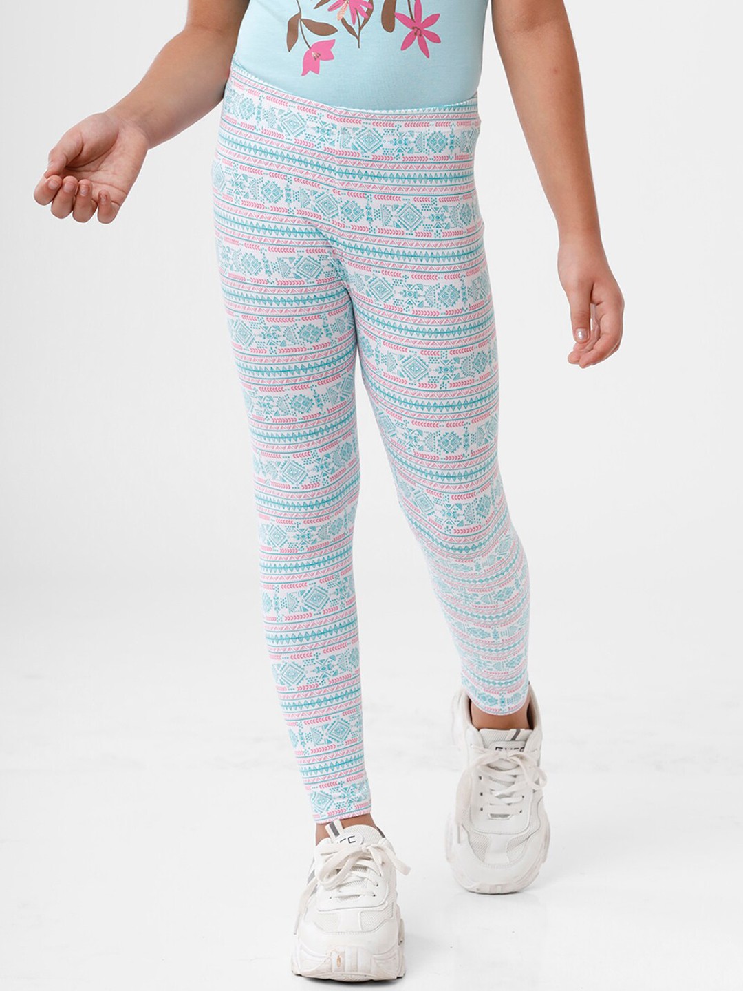 

De Moza Girls Pink Cotton Printed Ankle Length Leggings