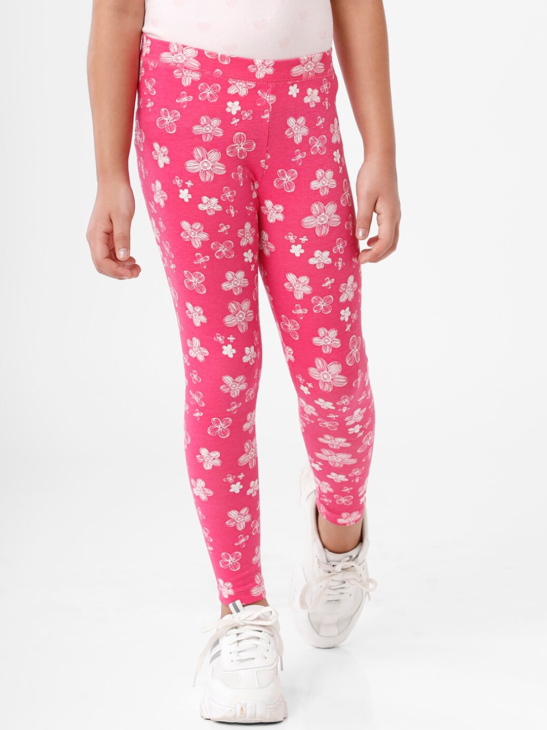 

De Moza Girls Pink & White Printed Ankle-Length Leggings
