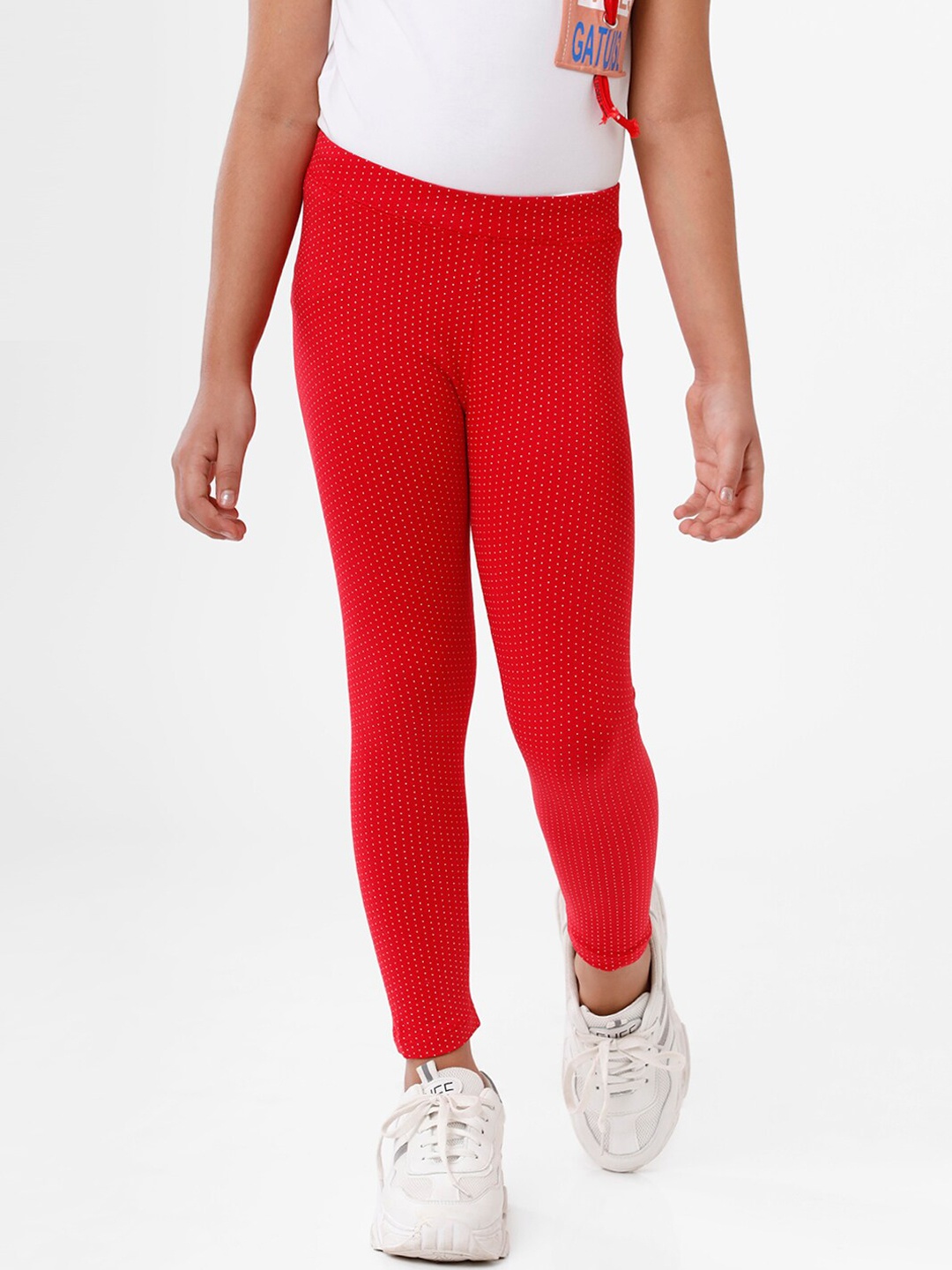 

De Moza Girls Red & White Printed Ankle-Length Leggings