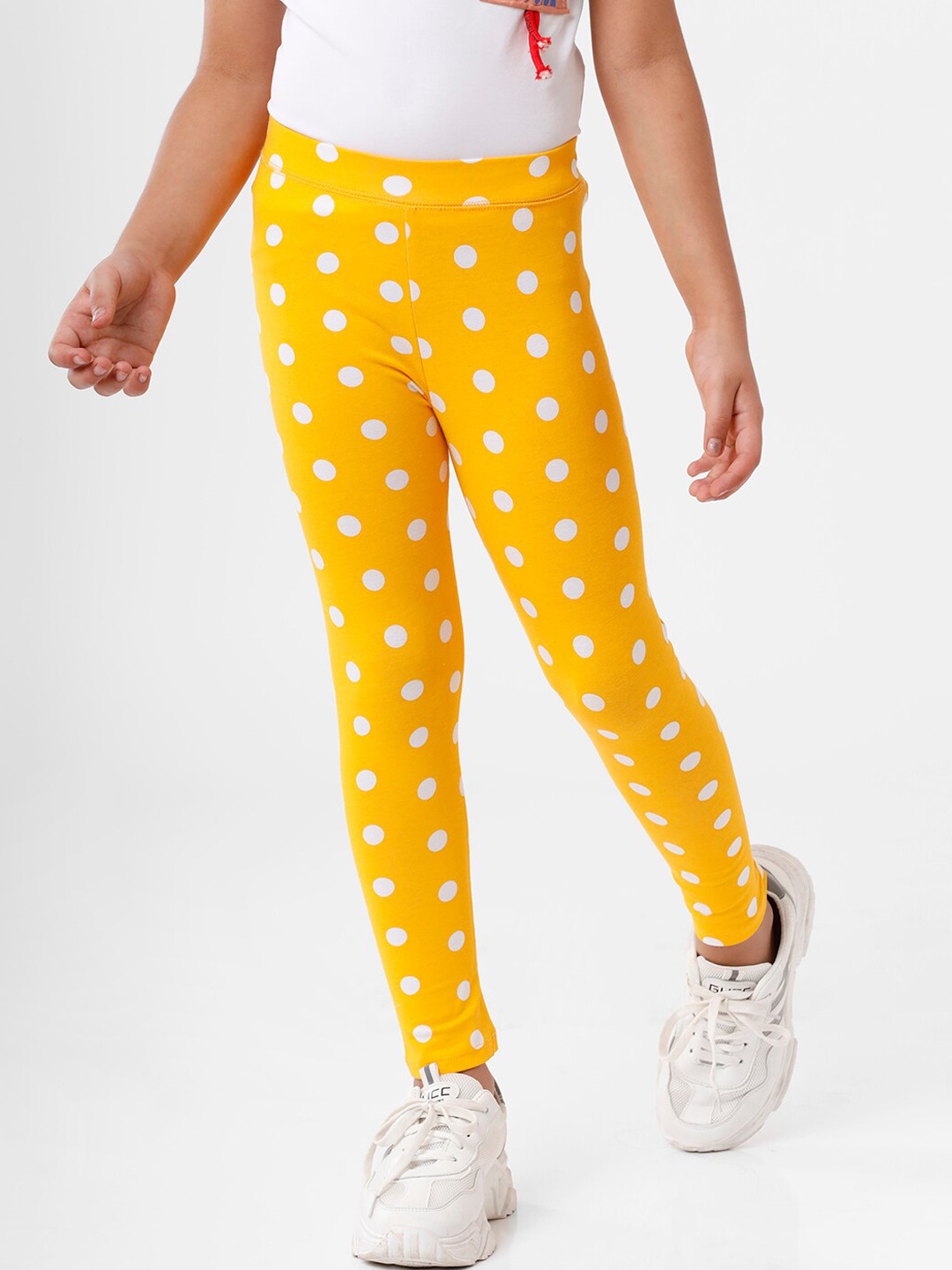 

De Moza Girls Yellow & White Printed Ankle-Length Leggings