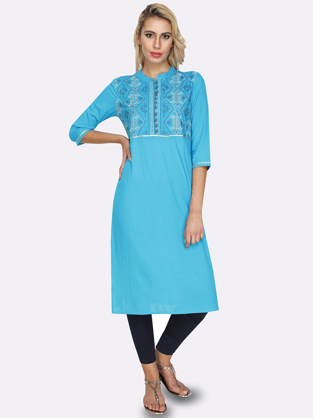 

shashvi Women Turquoise Blue Straight Yoke Design Kurta