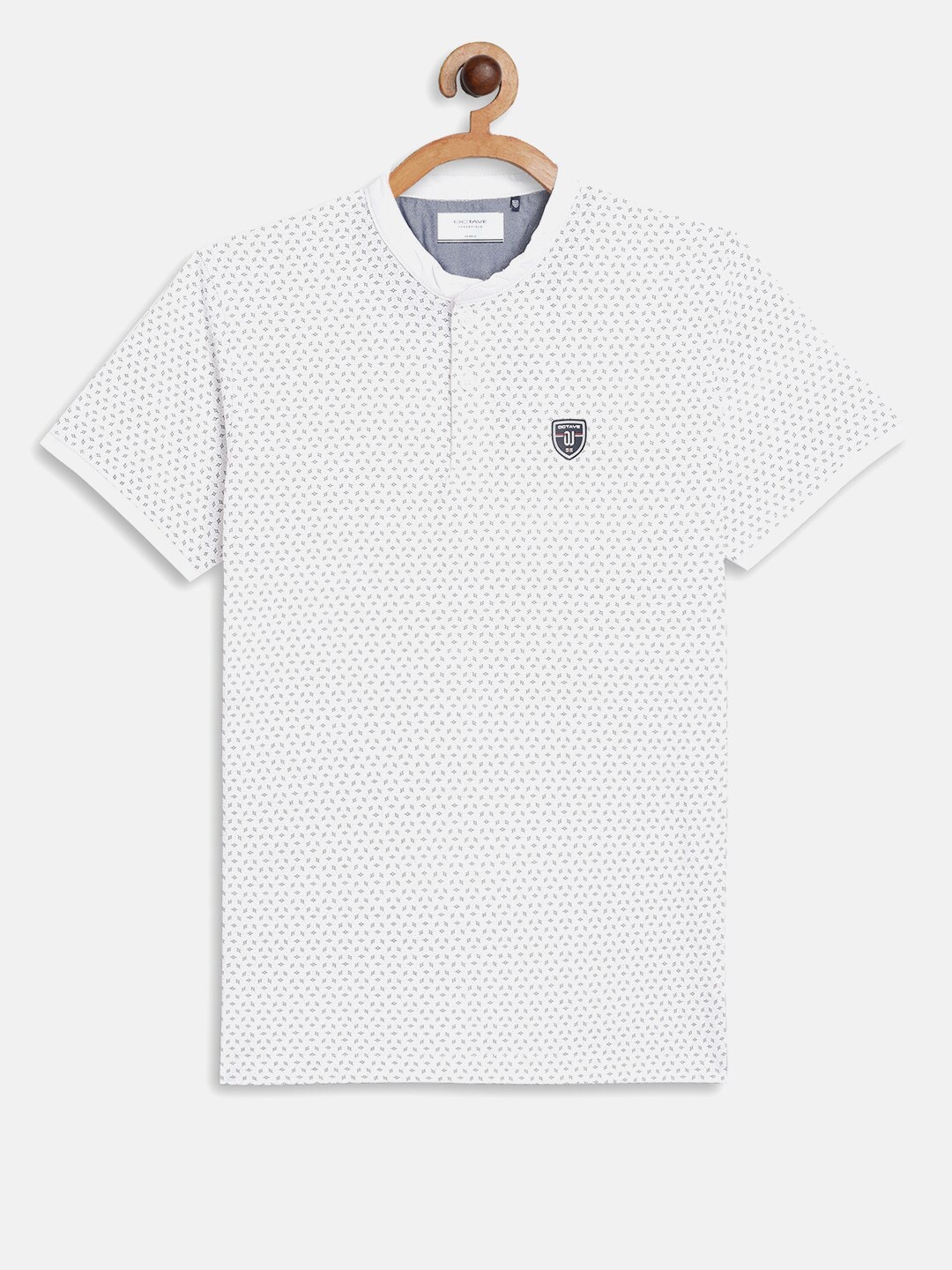 

Octave Boys White Printed Mandarin Collar T-shirt