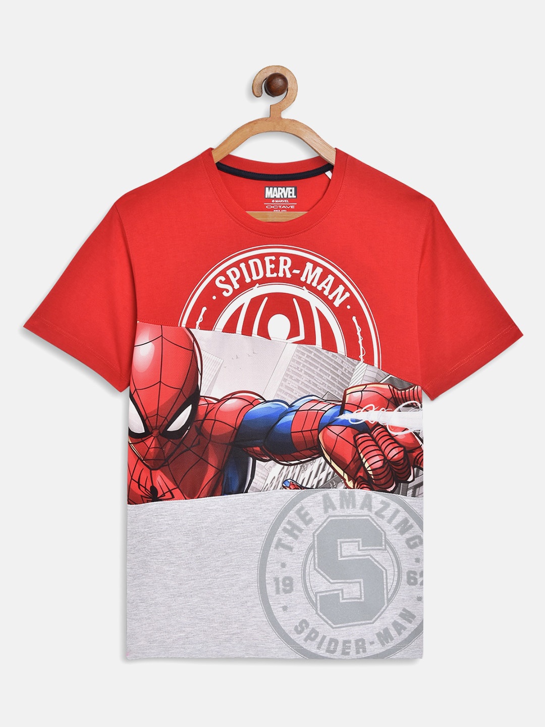 

Octave Boys Red & Grey Spider-Man Printed T-shirt