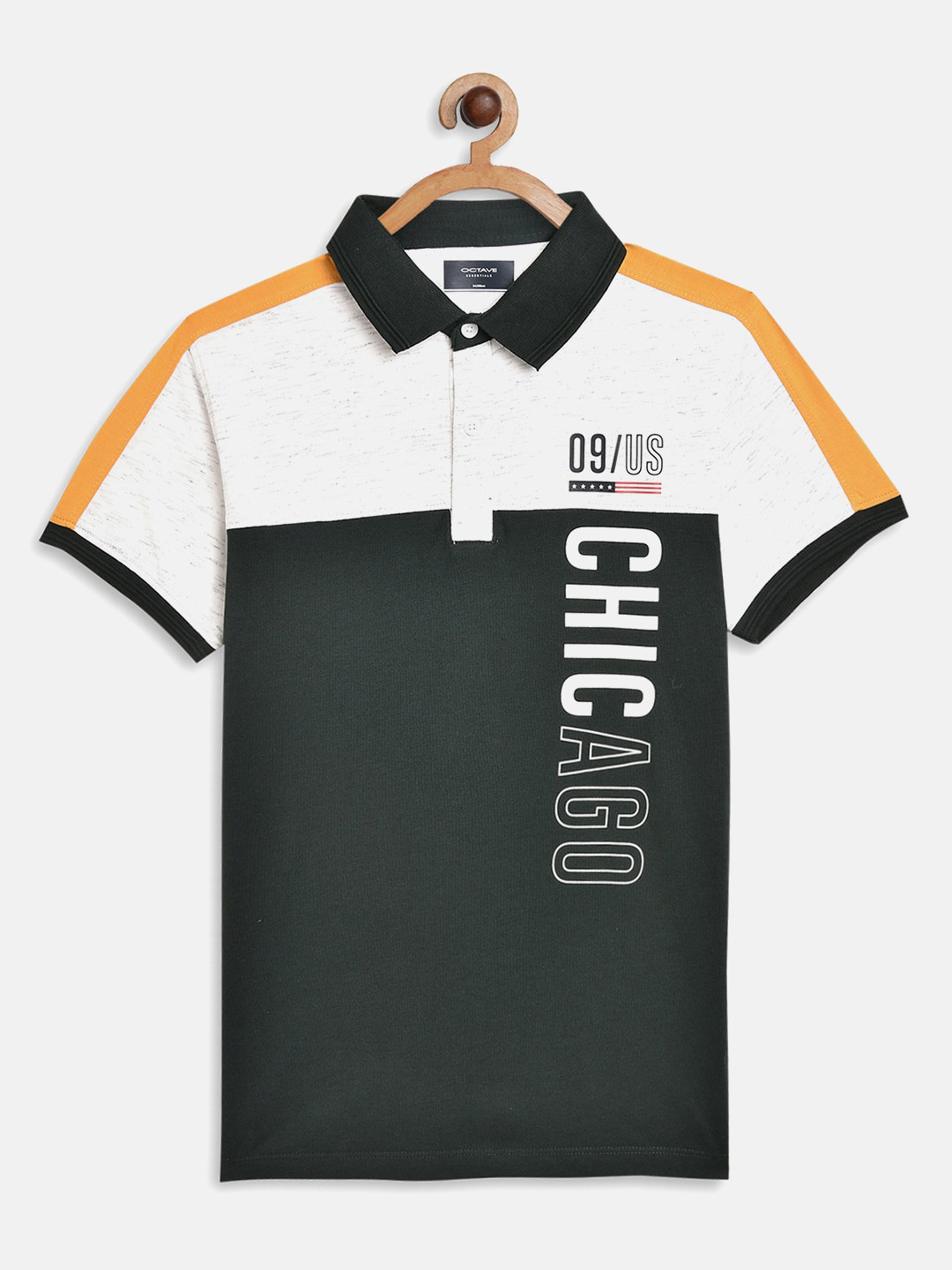 

Octave Boys Green & White Colourblocked Polo Collar T-shirt