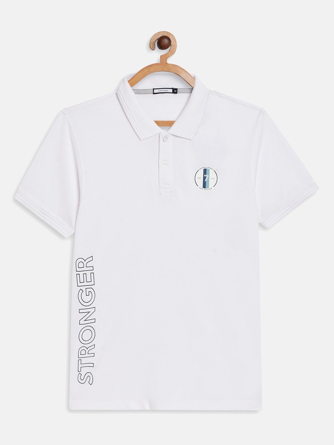 

Octave Boys White Typography Printed Polo Collar Cotton T-shirt