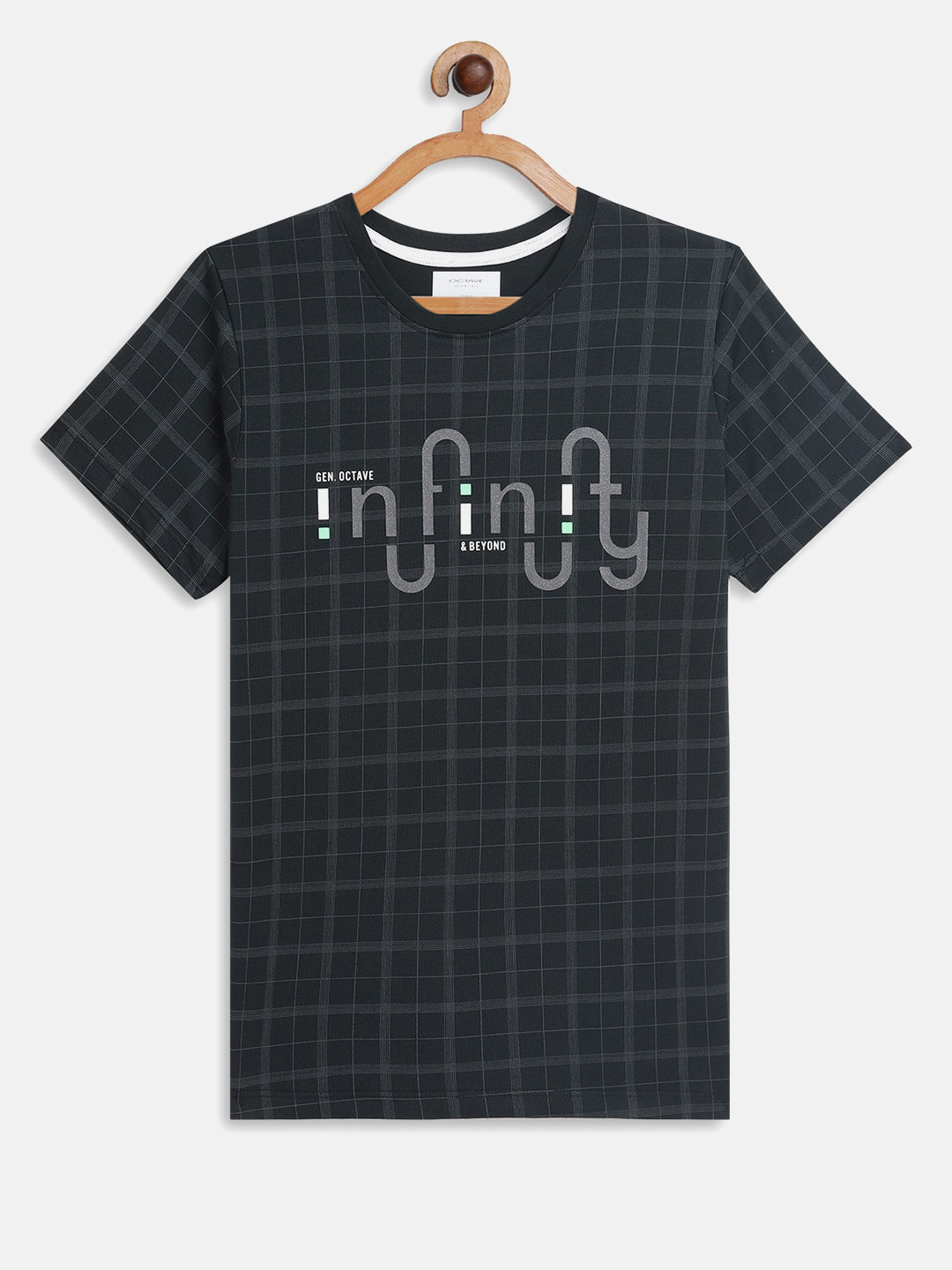 

Octave Boys Green & Grey Checked Applique T-shirt