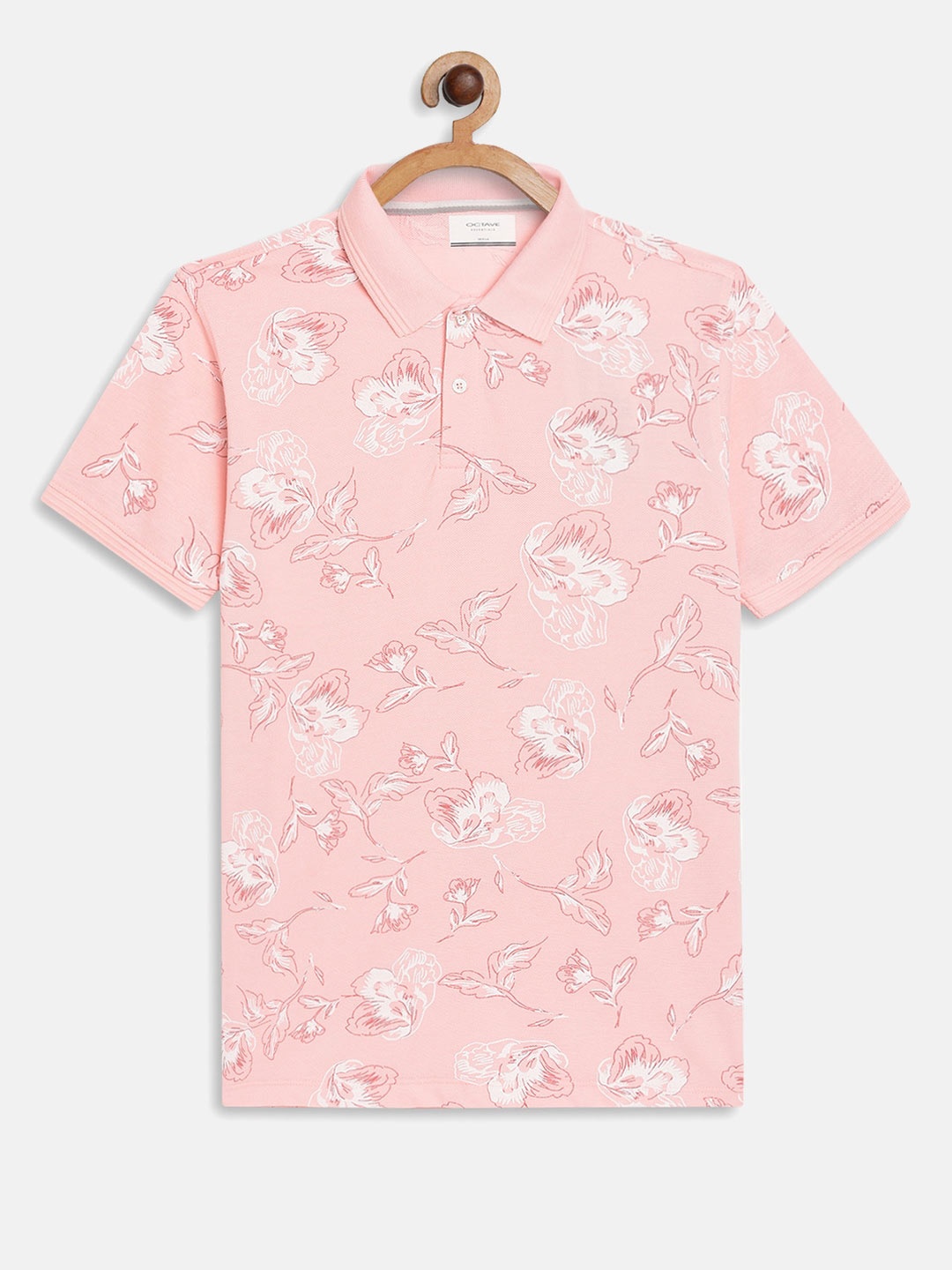 

Octave Boys Pink Floral Printed Polo Collar Cotton T-shirt