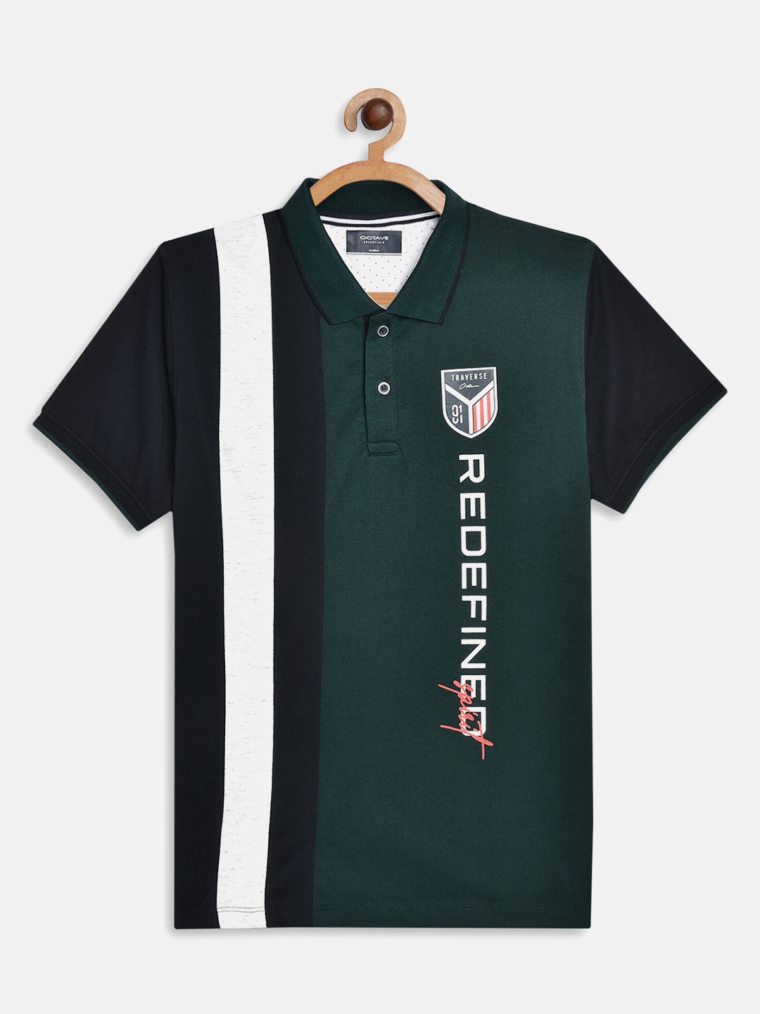 

Octave Boys Green & White Typography Printed Polo Collar Cotton T-shirt