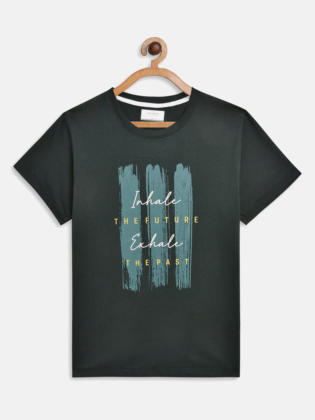 

Octave Boys Green Typography Printed Cotton T-shirt