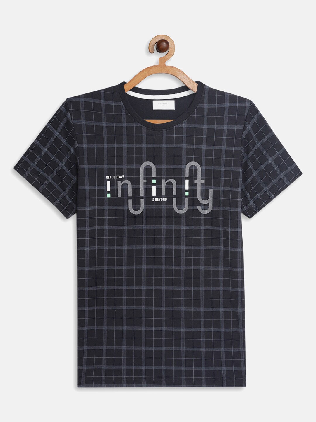 

Octave Boys Navy Blue Checked Cotton T-shirt