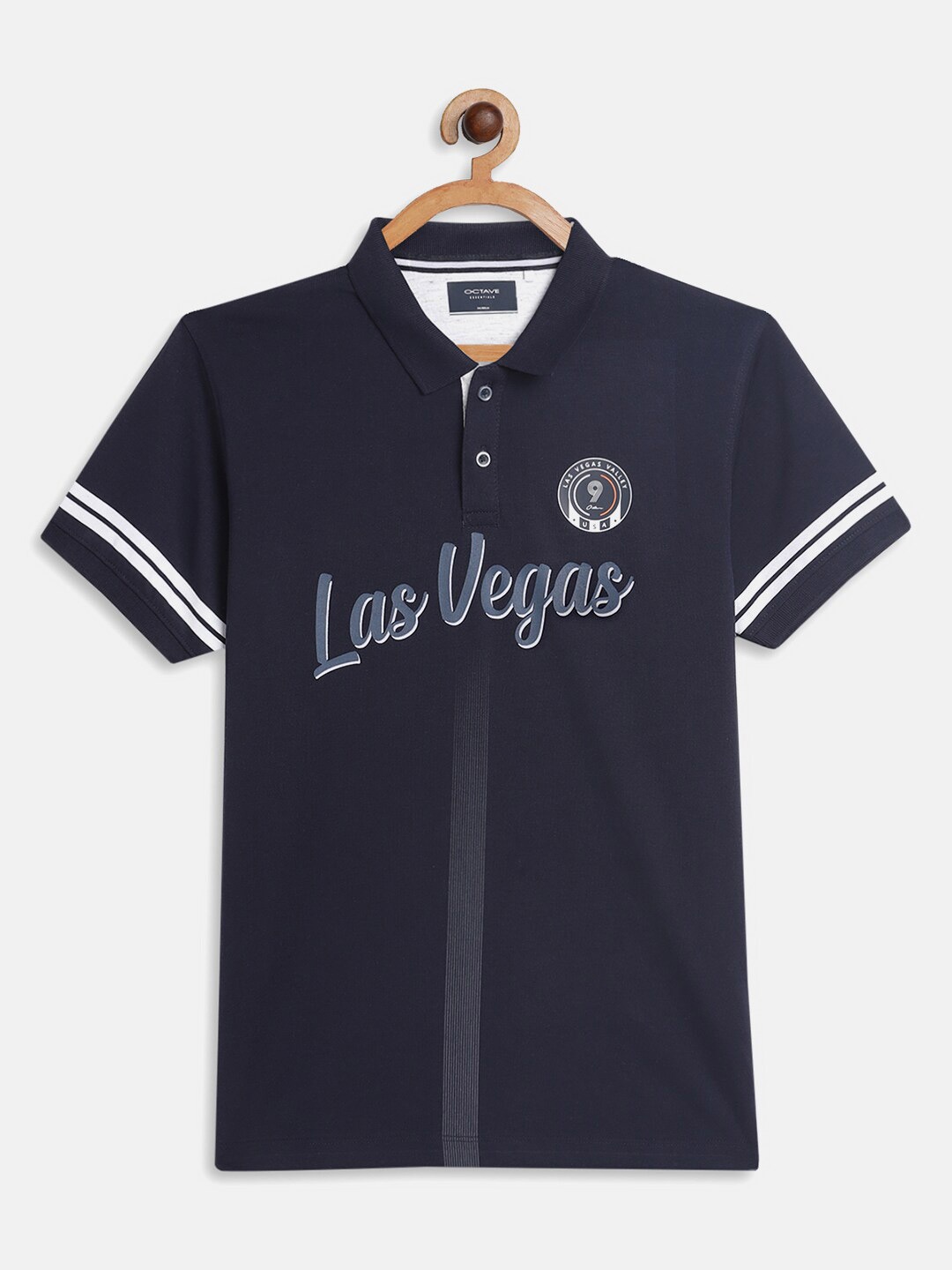 Octave Boys Navy Blue Typography Printed Polo Collar T-shirt
