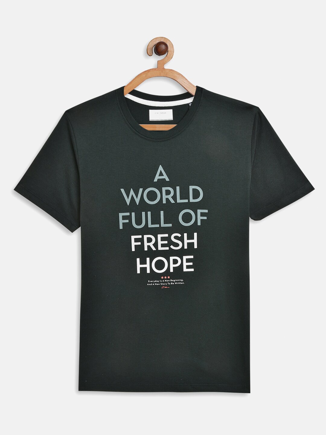 

Octave Boys Olive Green Typography Printed Cotton T-shirt