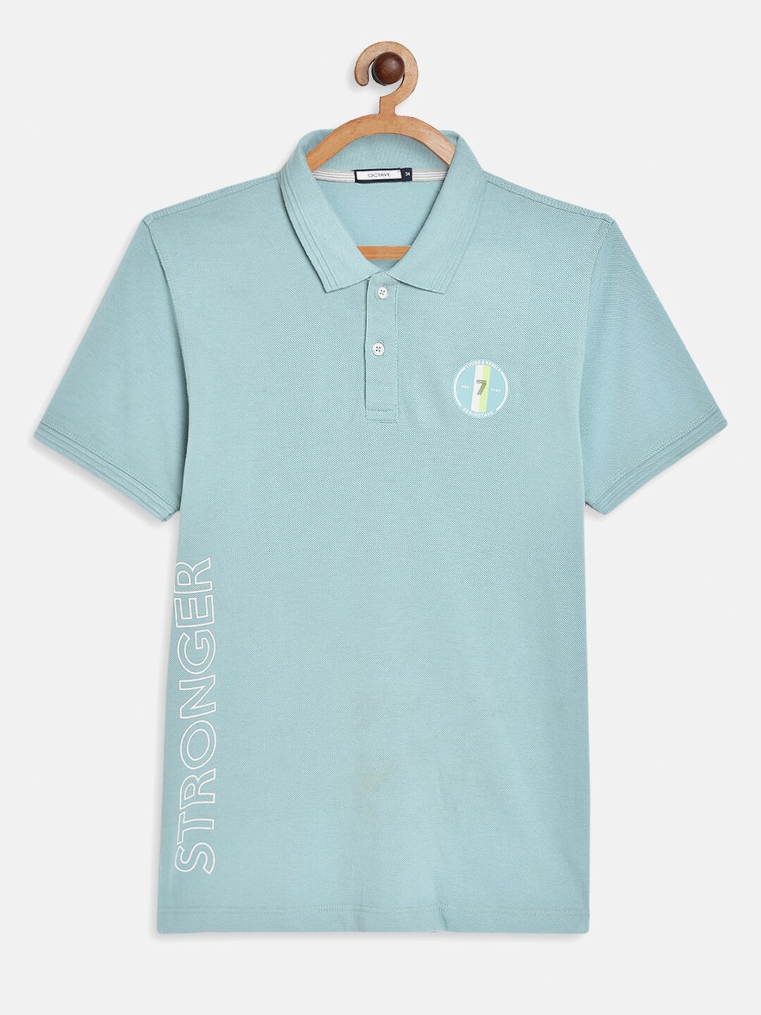 

Octave Boys Blue & White Typography Printed Polo Collar Applique T-shirt