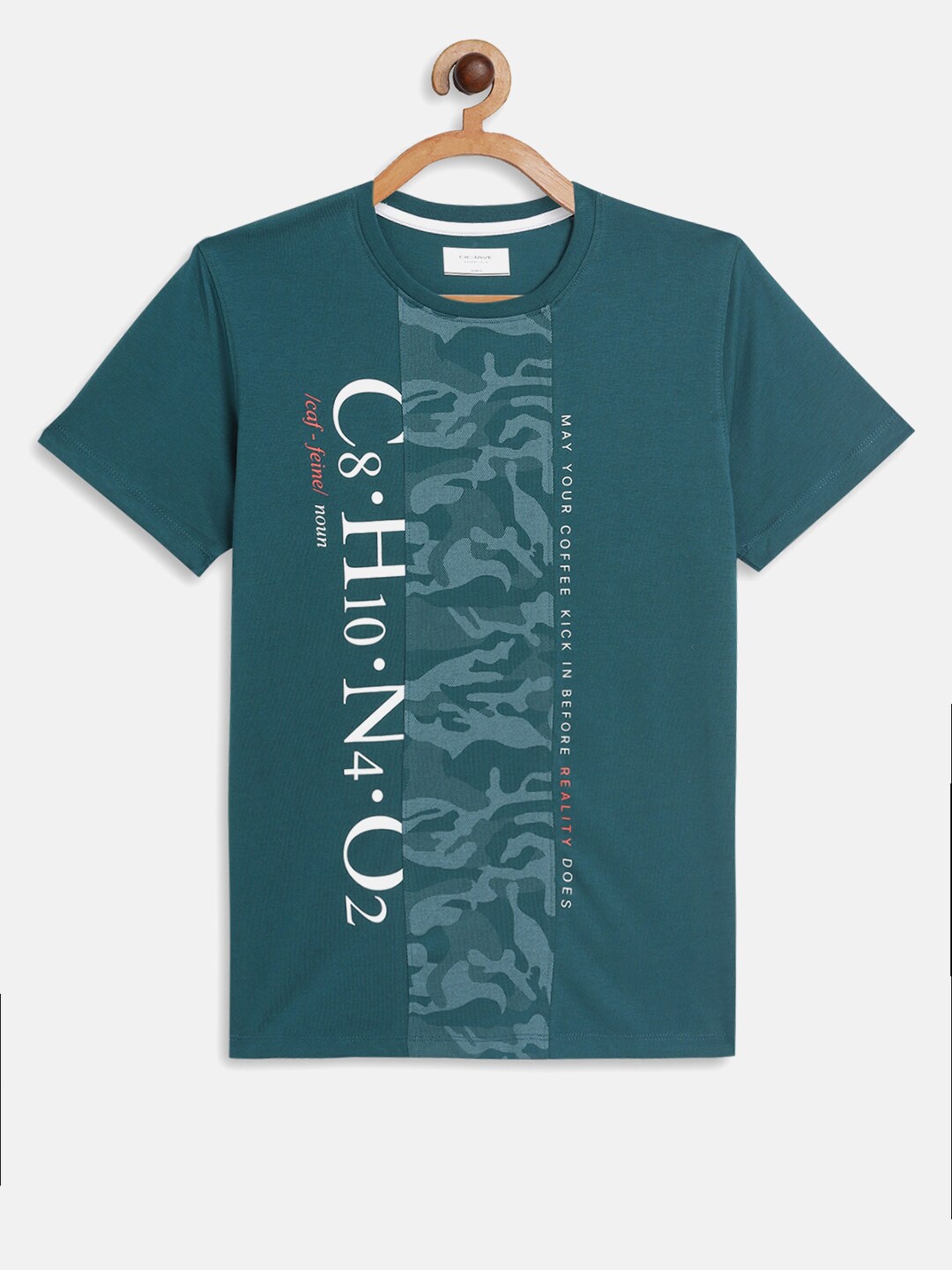 

Octave Boys Teal Green Typography Printed Cotton T-shirt
