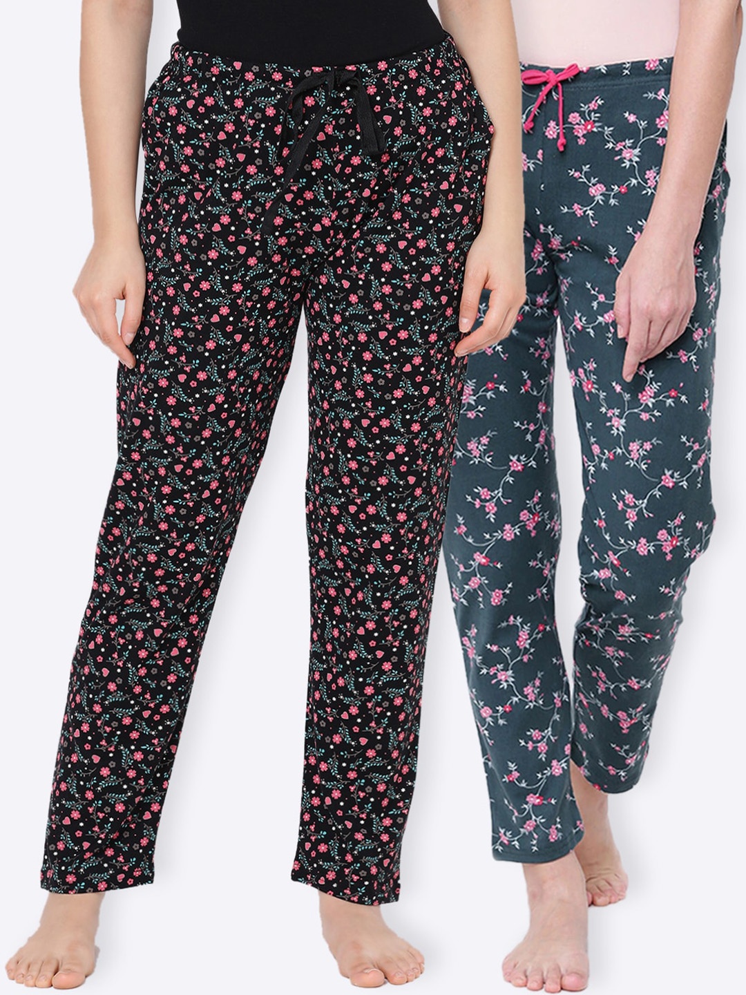 

Kanvin Women Pack Of 2 Printed Lounge Pants, Black