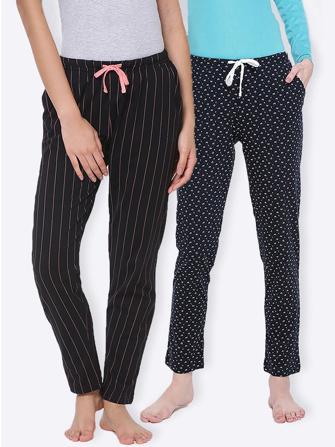 

Kanvin Women Pack Of 2 Solid Cotton Lounge Pants, Black