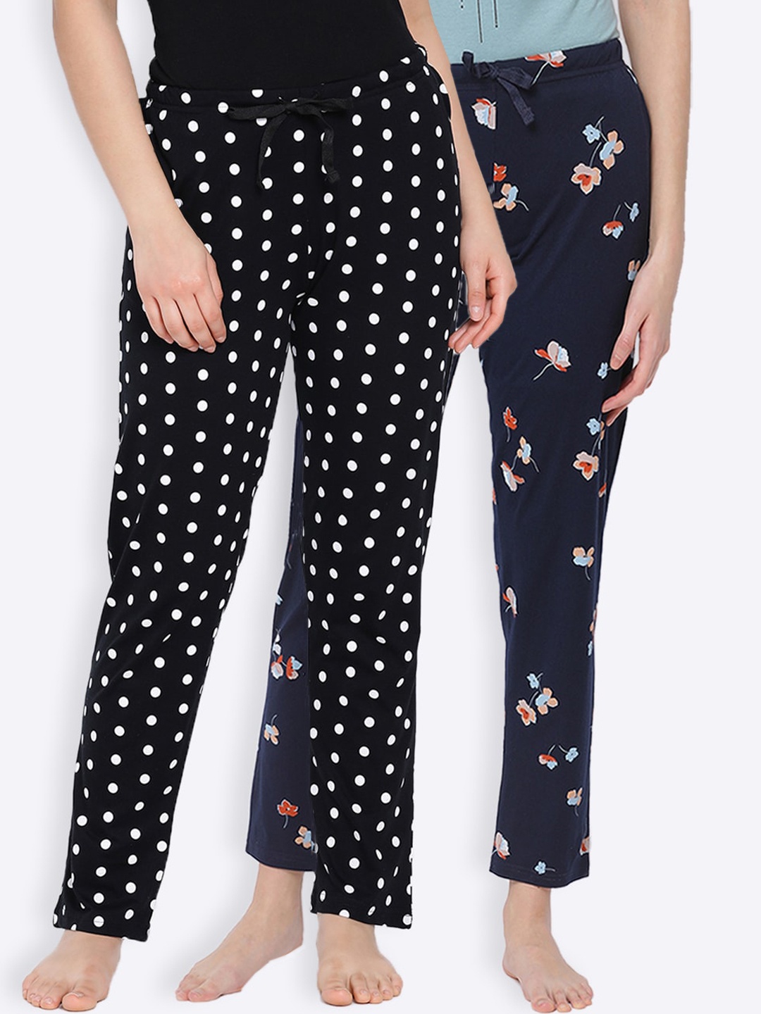 

Kanvin Women Pack Of 2 Printed Pure Cotton Lounge Pants, Black
