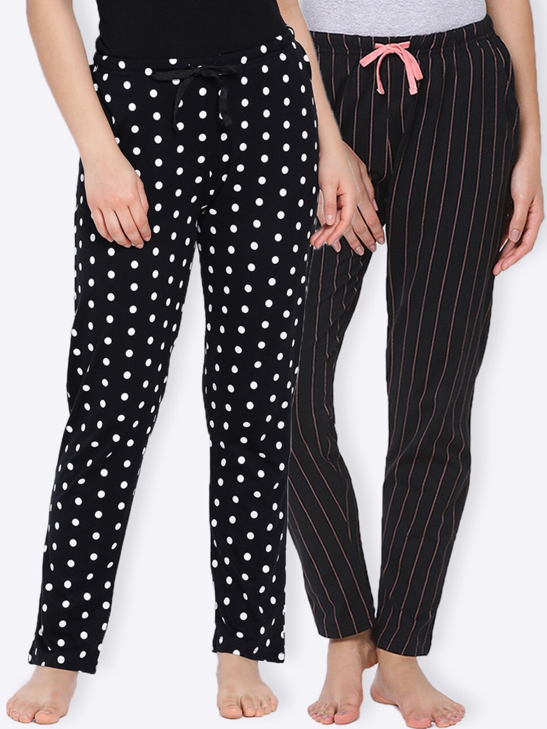 

Kanvin Women Pack Of 2 Printed Pure Cotton Lounge Pants, Black