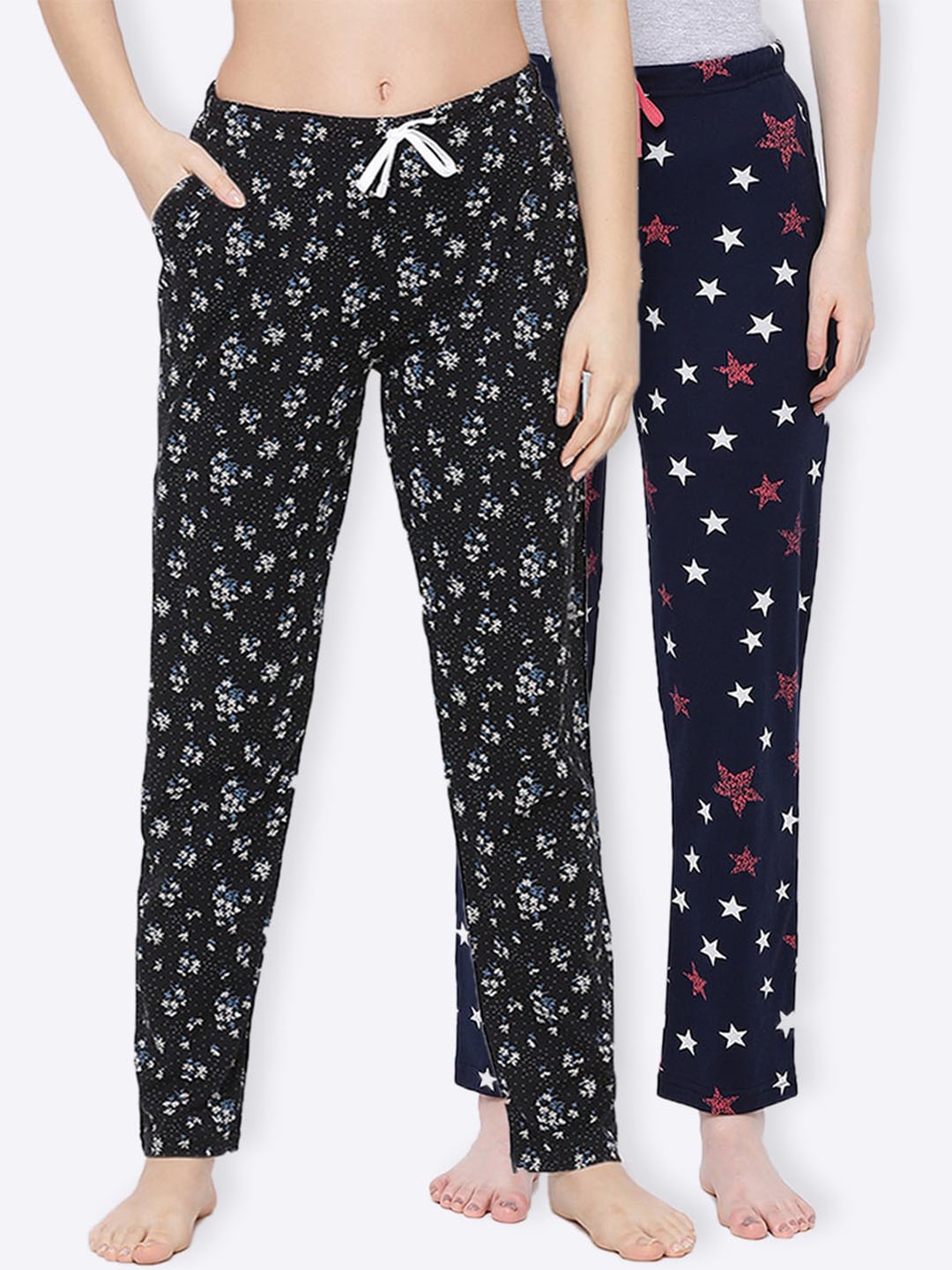 

Kanvin Women Pack Of 2 Printed Pure Cotton Lounge Pants, Black
