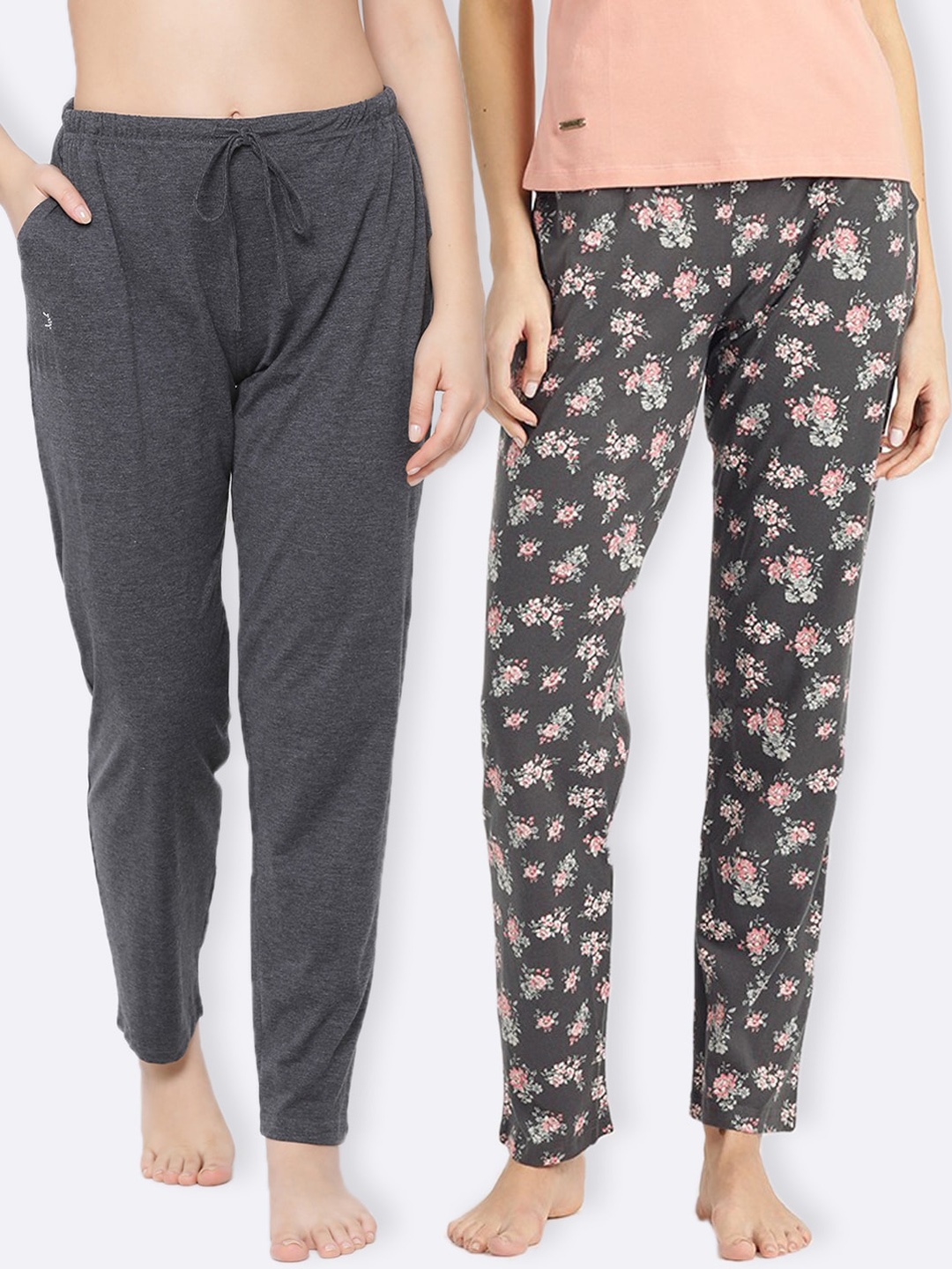 

Kanvin Women Pack Of 2 Printed Cotton Lounge Pants, Charcoal