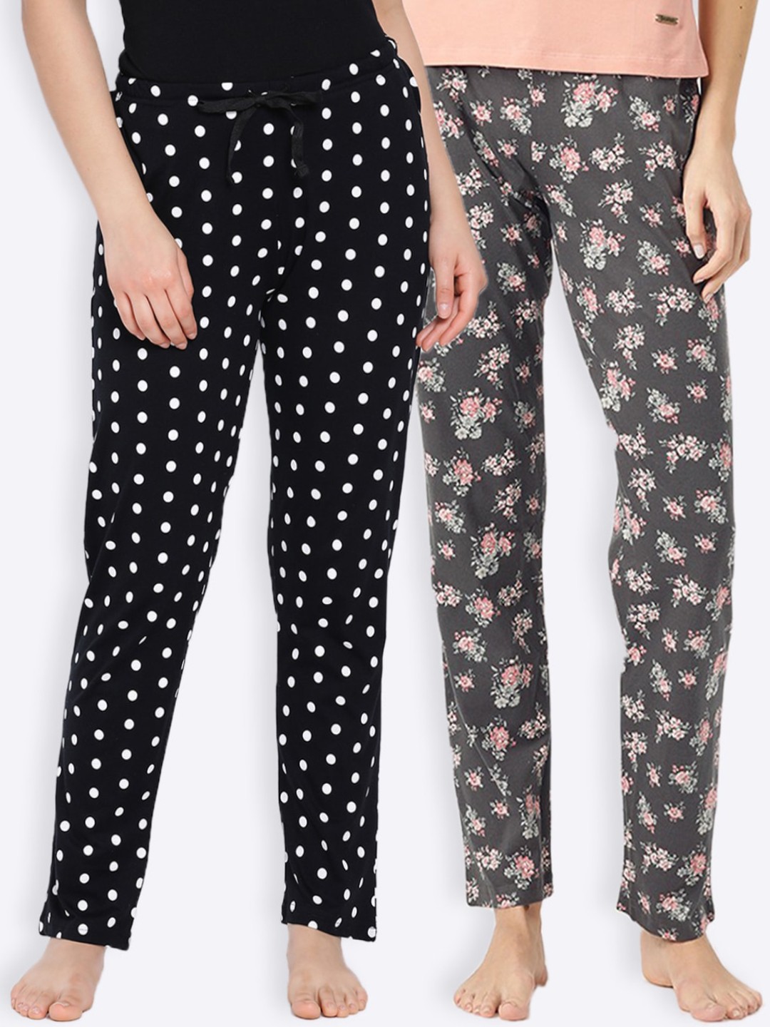 

Kanvin Women Pack Of 2 Printed Pure Cotton Lounge Pants, Black