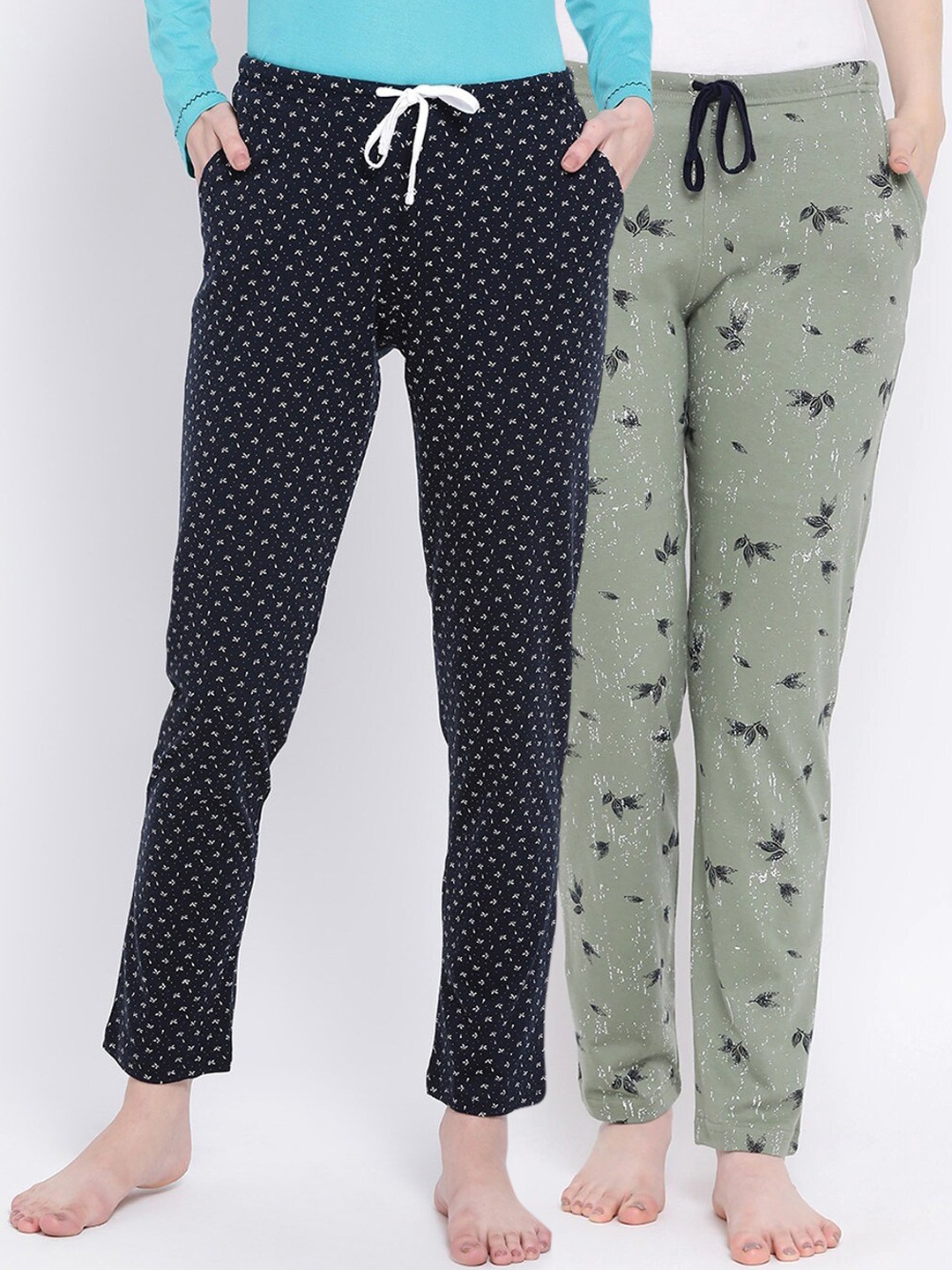 

Kanvin Women Pack Of 2 Printed Cotton Lounge Pants, Navy blue