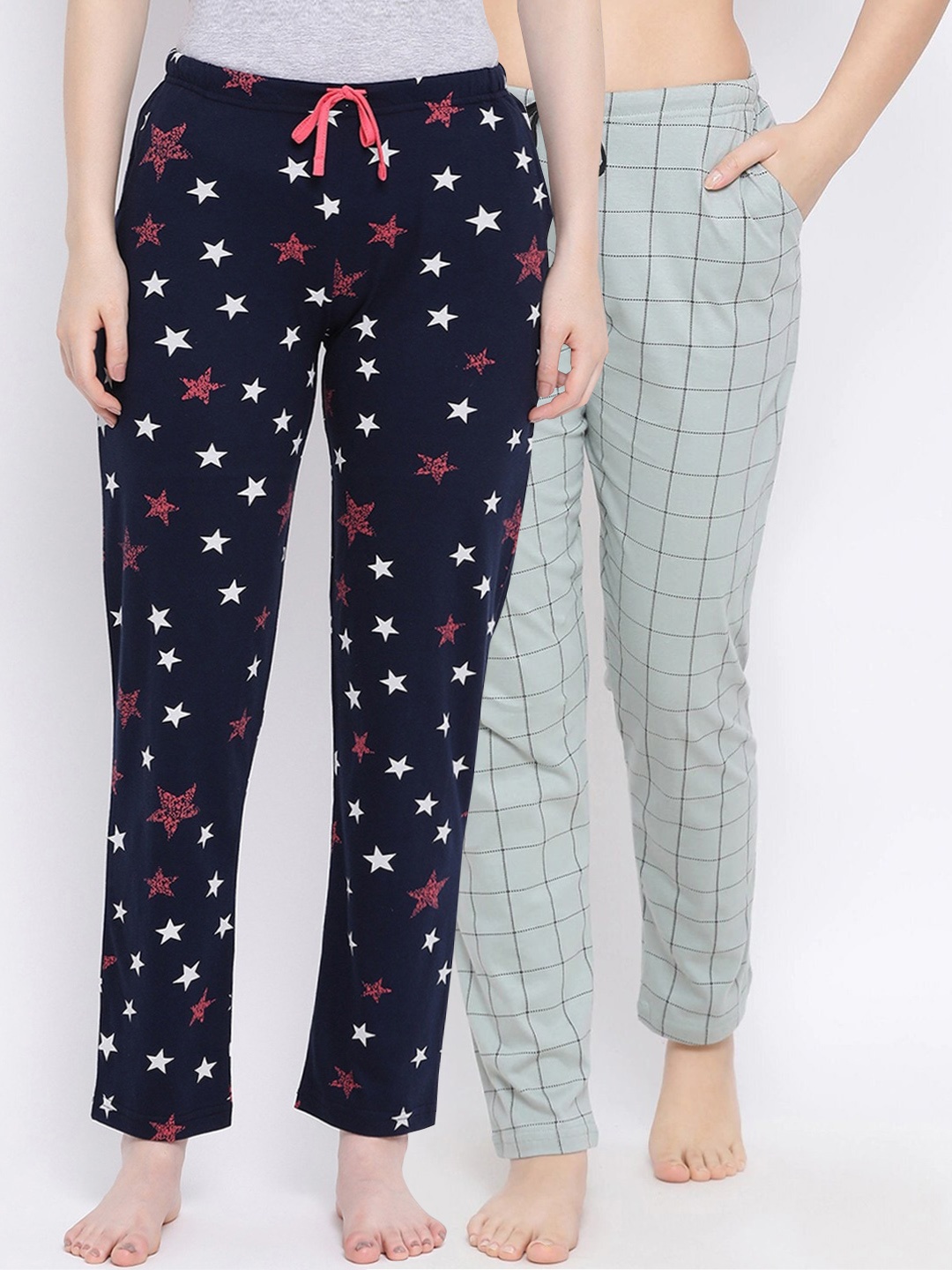 

Kanvin Women Pack Of 2 Printed Pure Cotton Lounge Pants, Green