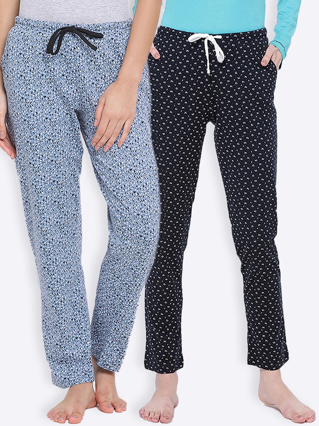 

Kanvin Women Pack Of 2 Printed Pure Cotton Lounge Pants, Blue
