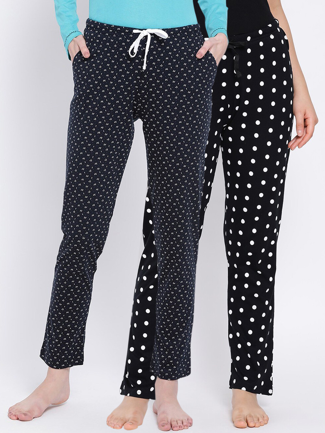 

Kanvin Women Pack Of 2 Printed Cotton Lounge Pants, Black