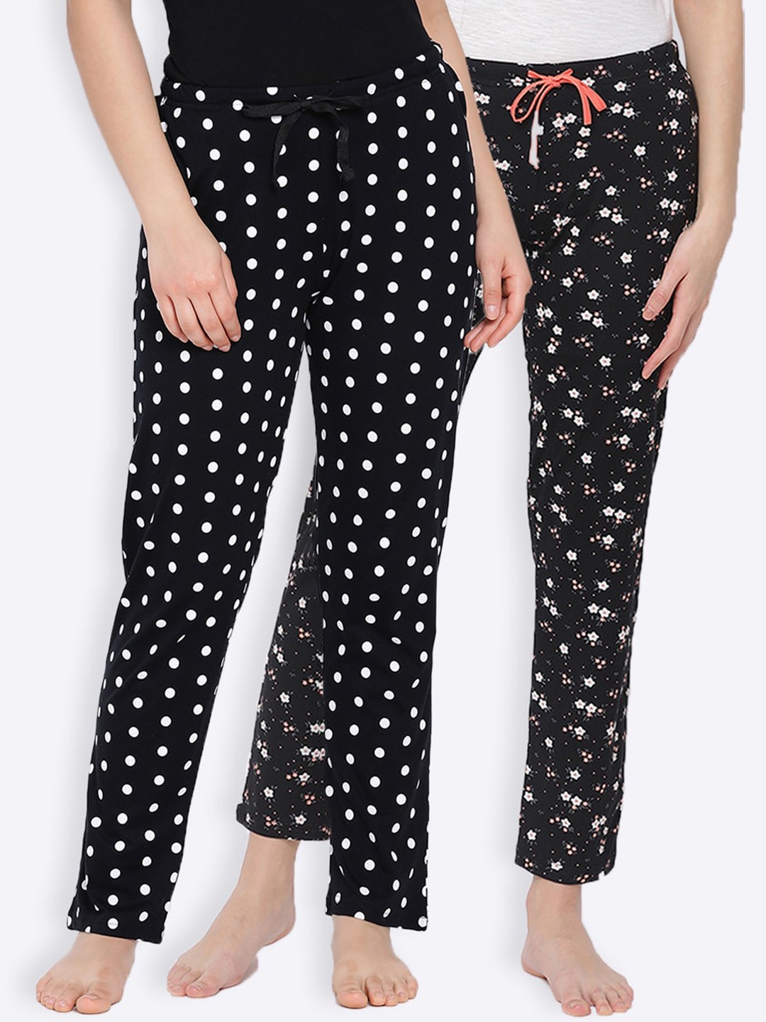 

Kanvin Women Pack Of 2 Printed Pure Cotton Lounge Pants, Black
