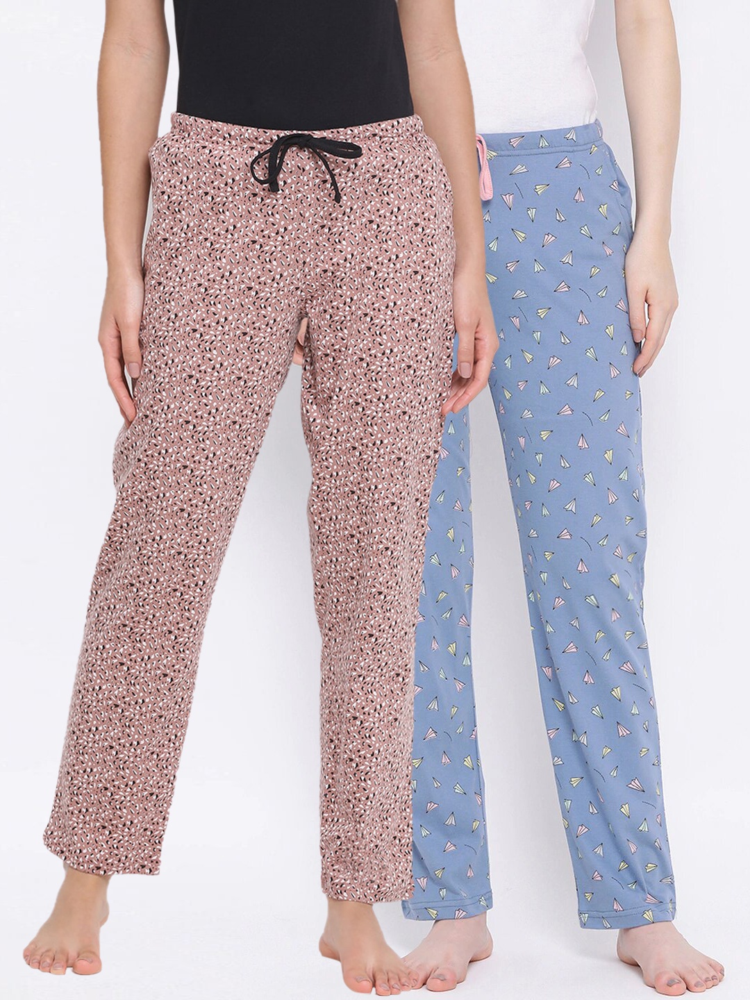 

Kanvin Women Pack Of 2 Printed Cotton Lounge Pants, Brown