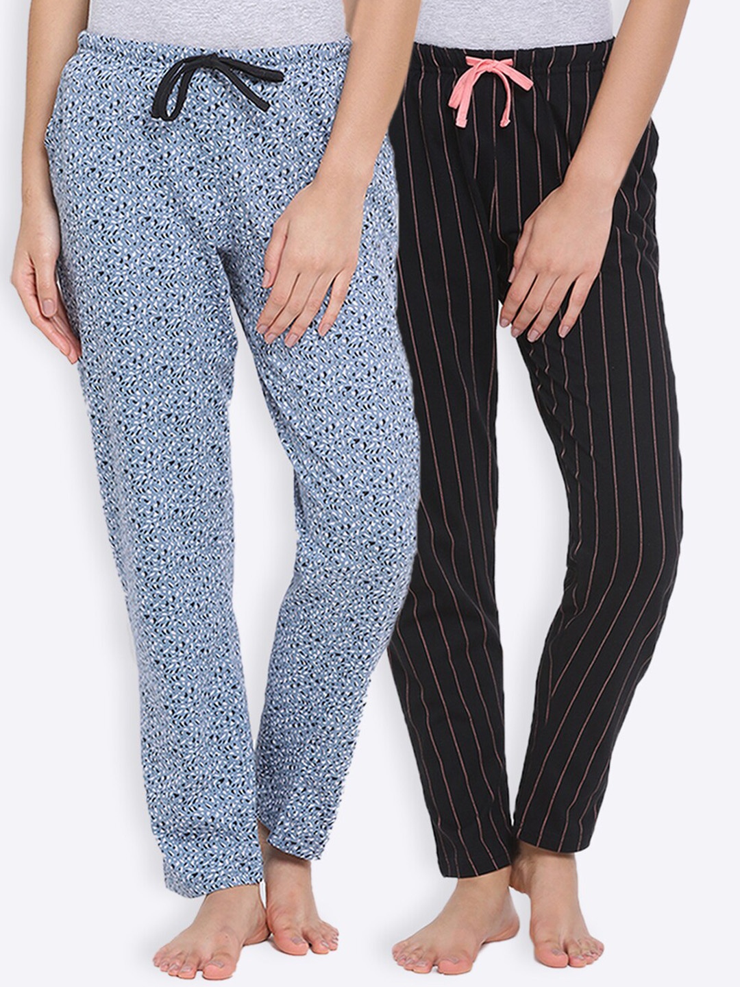 

Kanvin Women Pack of 2 Printed Cotton Lounge Pants, Blue
