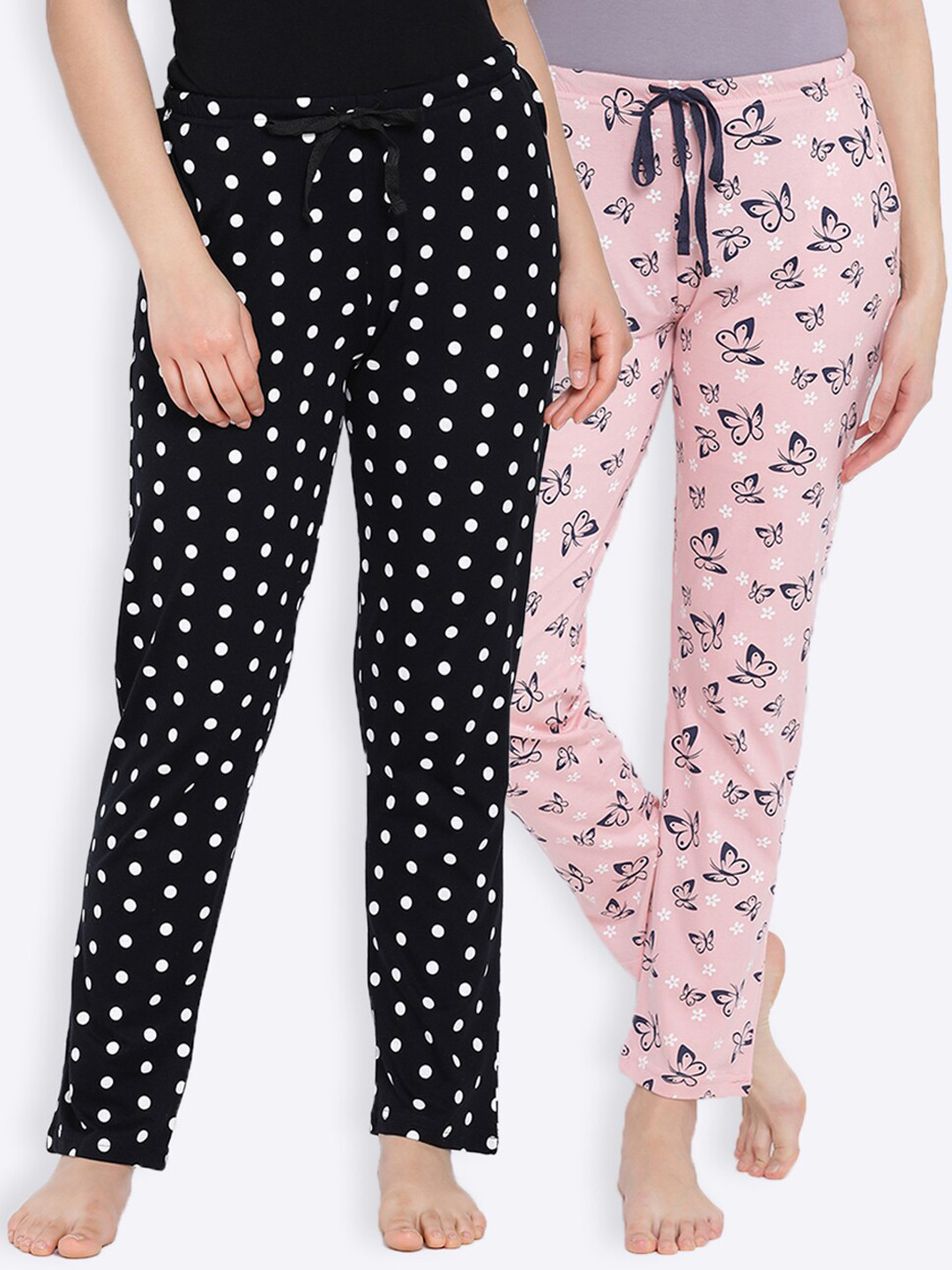 

Kanvin Women Pack Of 2 Printed Pure Cotton Lounge Pants, Black