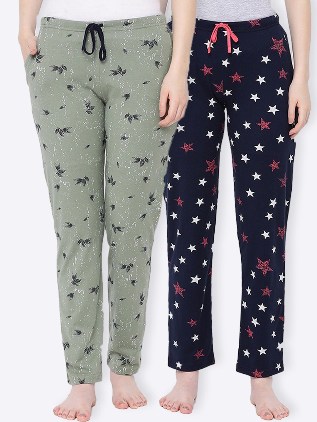 

Kanvin Women Pack Of 2 Printed Cotton Lounge Pants, Navy blue