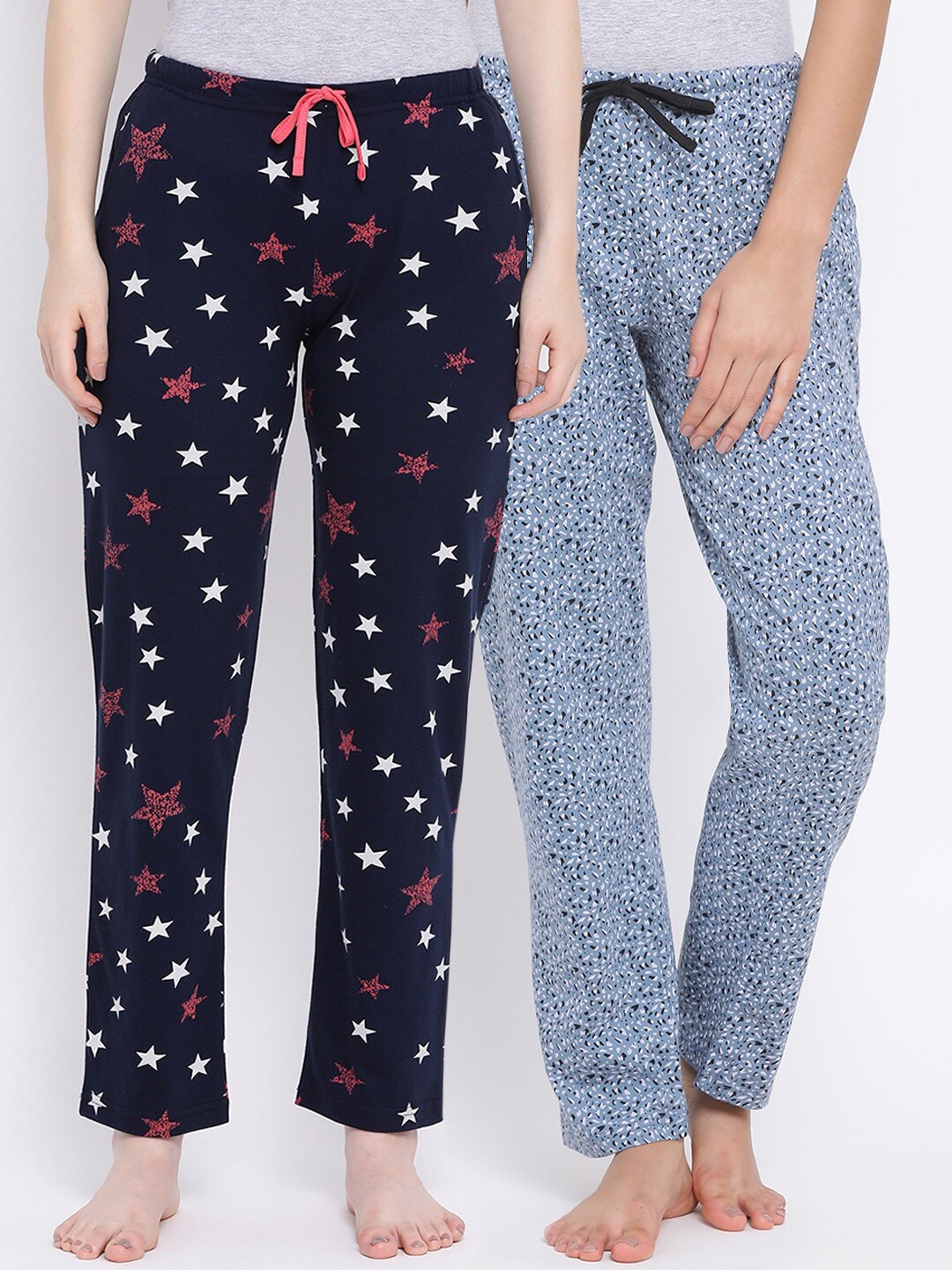 

Kanvin Women Pack Of 2 Printed Pure Cotton Lounge Pants, Navy blue