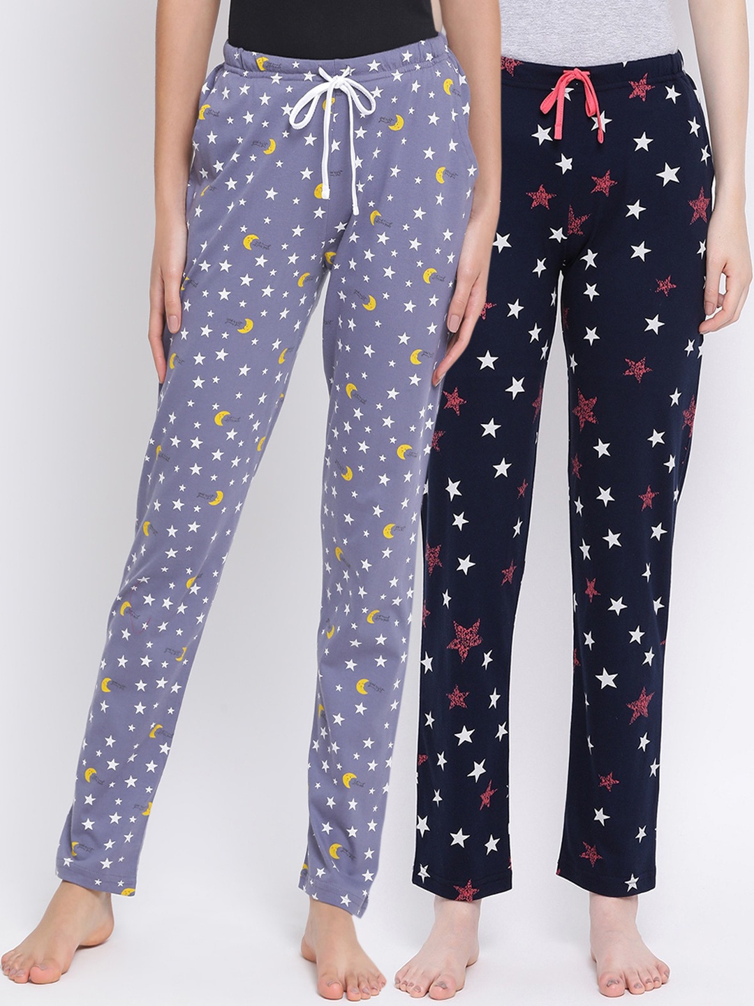 

Kanvin Women Pack Of 2 Printed Pure Cotton Lounge Pants, Navy blue