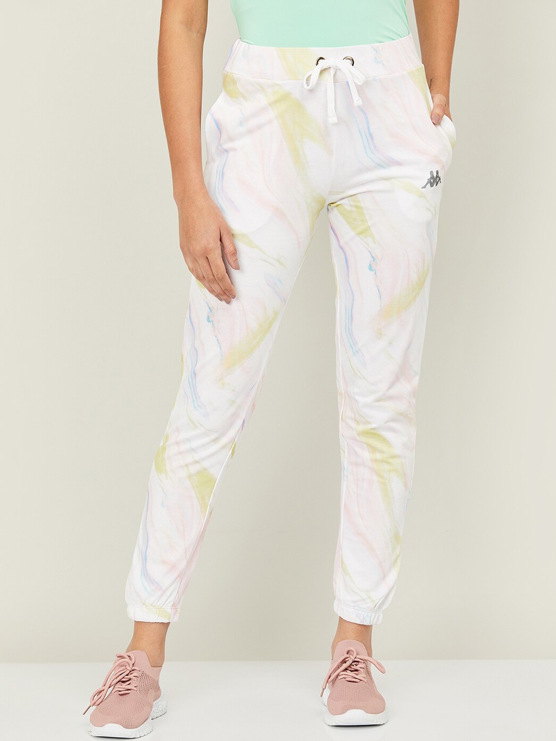 

Kappa Women White & Yellow Printed Cotton Track Pants