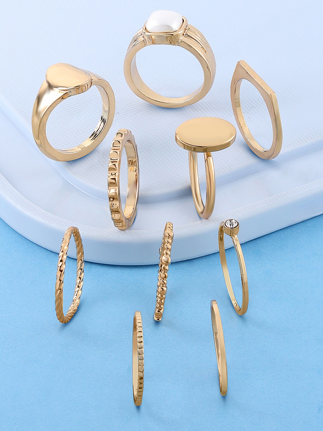 

Zaveri Pearls Women Set Of 10 Gold-Toned & Plated Stone-Studded Finger Rings