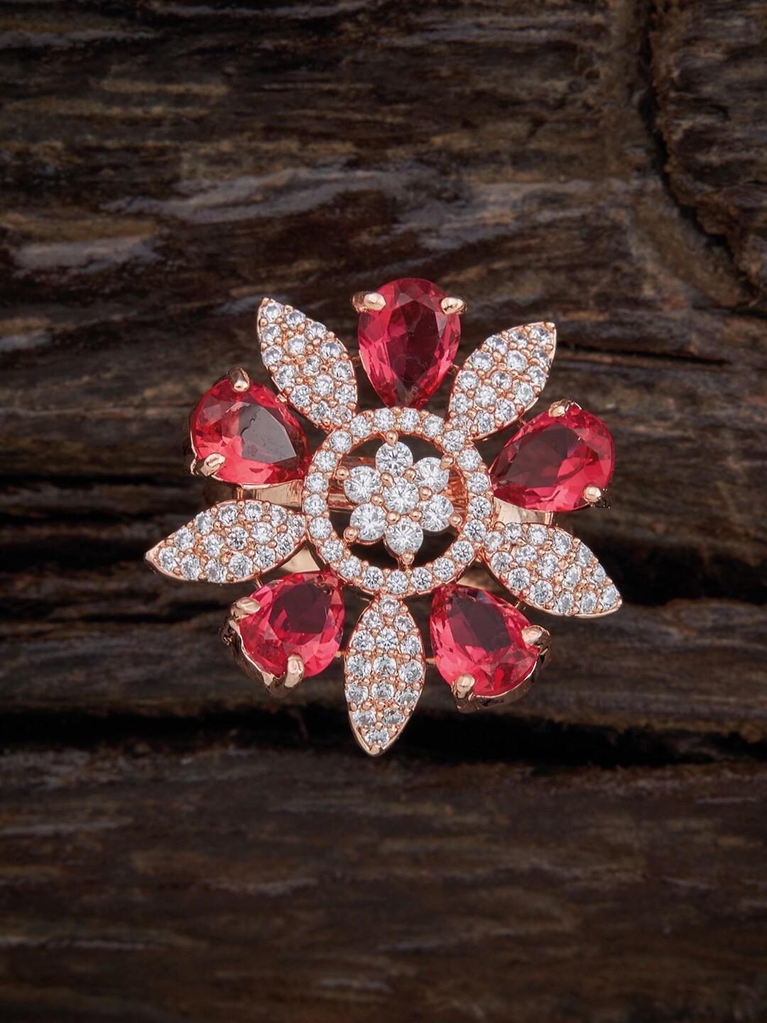 

Kushal's Fashion Jewellery Rose Gold-plated Red CZ-Studded Adjustable Ring