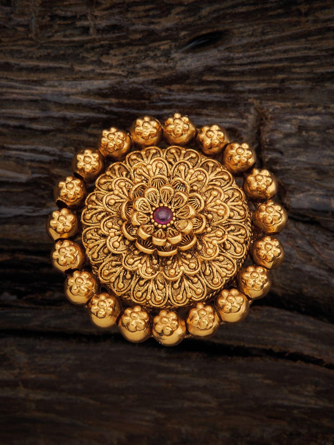 

Kushal's Fashion Jewellery Gold-Plated Pink Stone Studded Adjustable Finger Ring