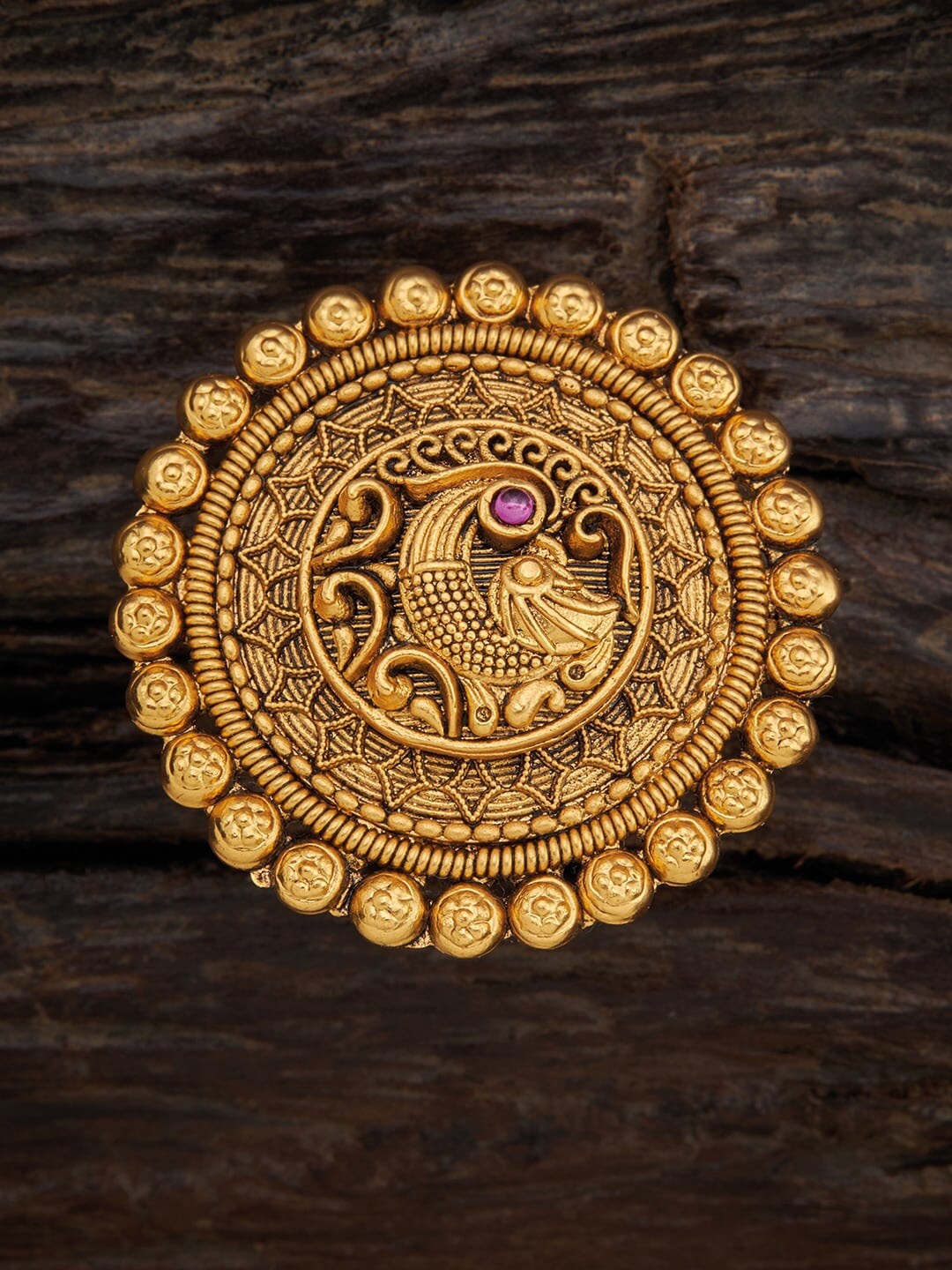 

Kushal's Fashion Jewellery Gold-Plated Red Stone Studded Adjustable Finger Ring