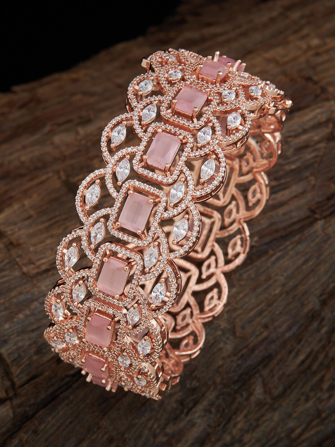 

Kushal's Fashion Jewellery Rose Gold-Plated Pink CZ Studded Bangle