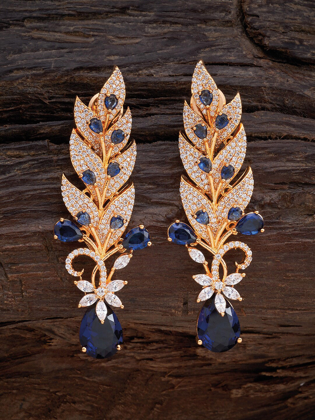 

Kushal's Fashion Jewellery Blue & White Gold Plated Floral Drop Earrings