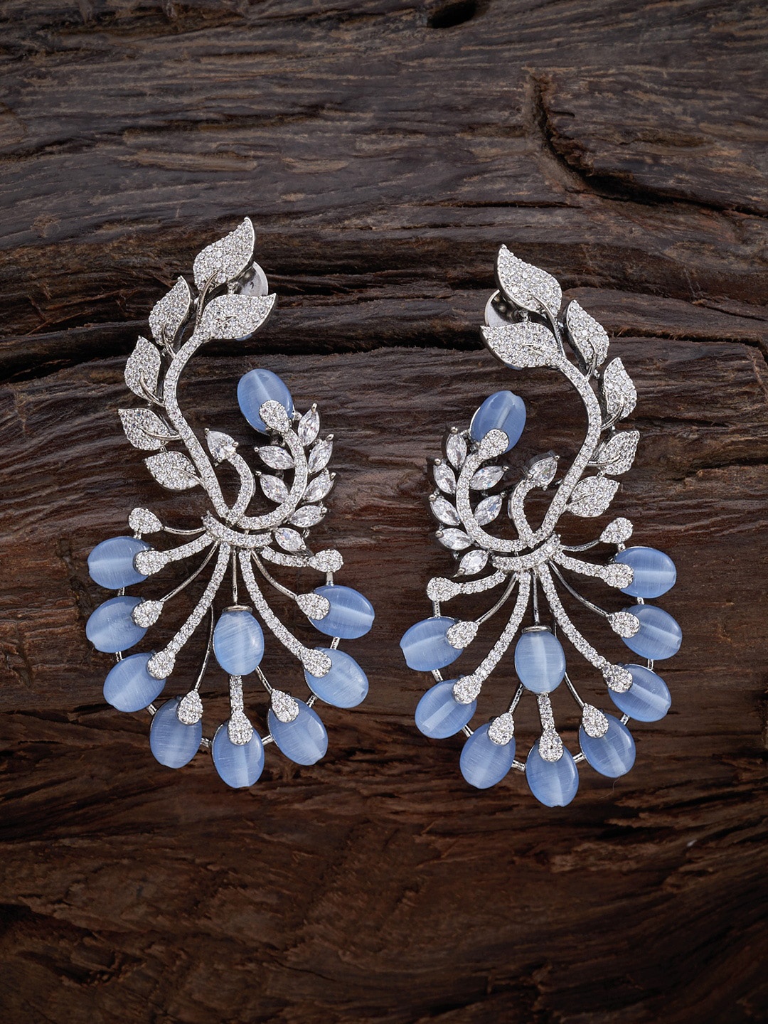 

Kushal's Fashion Jewellery Blue & White Silver Plated Floral Drop Earrings